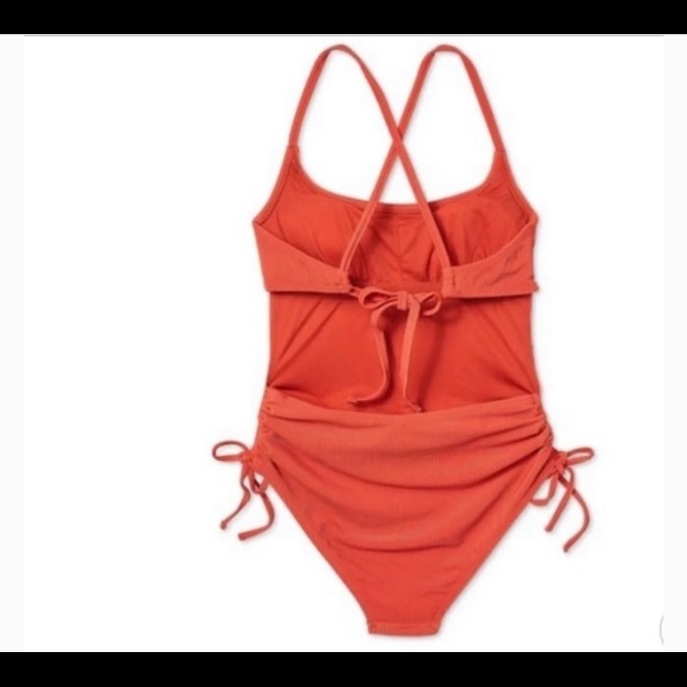 RIBBED Side-Cinch One Piece Swimsuit - Xhilaration orange nwt small - Picture 2 of 5